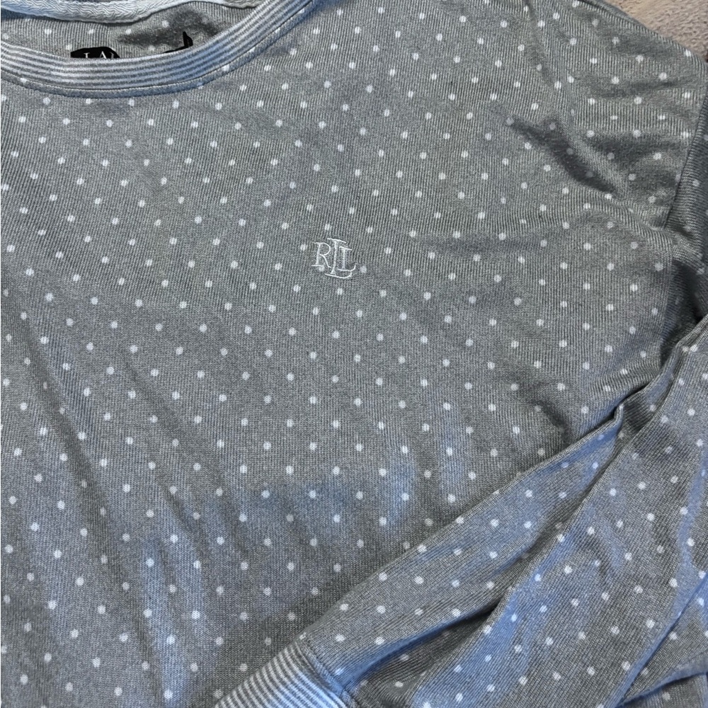 Lauren Ralph Lauren Top Womens XL Grey Polka Dot Long Sleeve Black Label rare - Picture 5 of 6